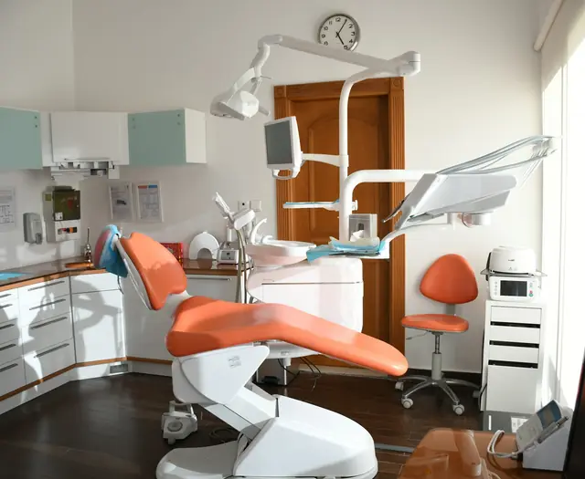 A bright empty dental treatment room